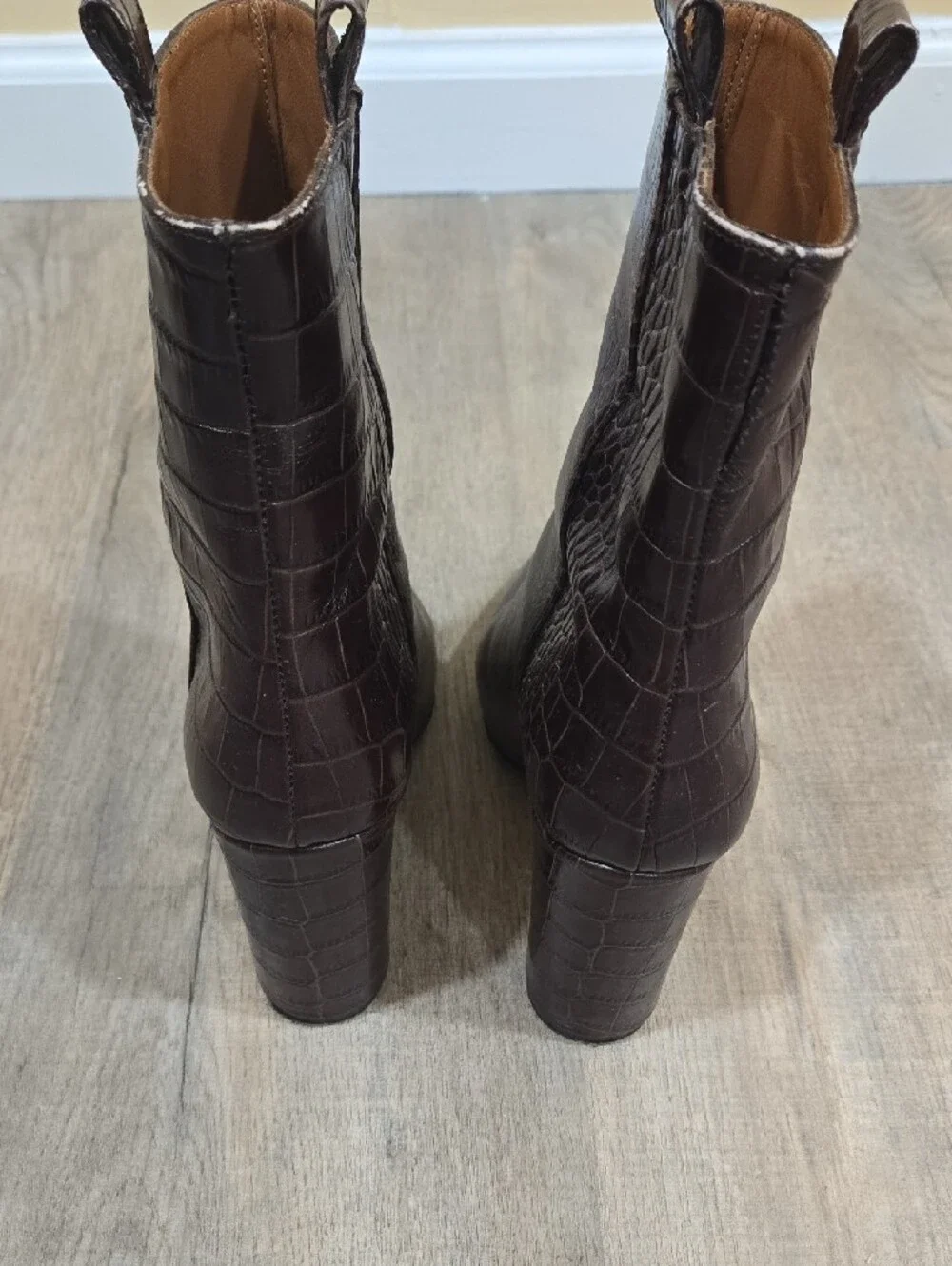 Paris Texas Brown Croc-Embossed Leather Ankle Boots